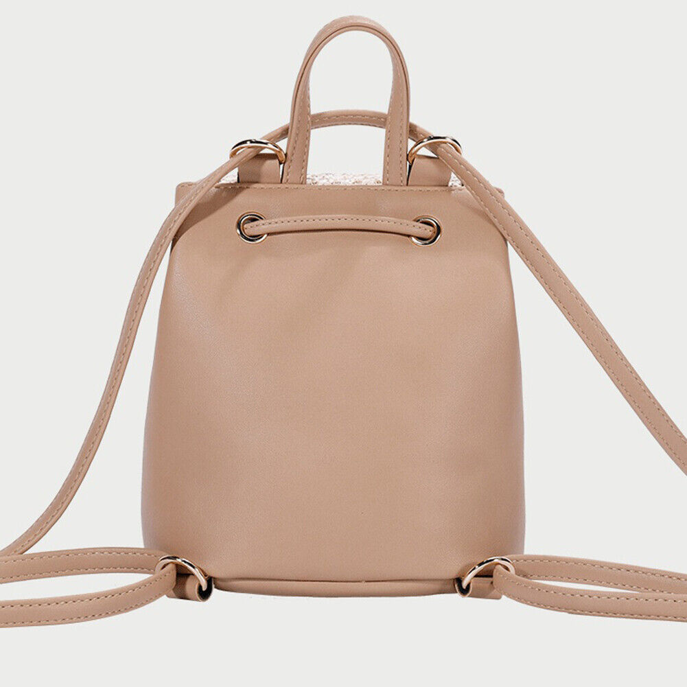 Straw Woven Backpack Beach Women Fashion Leather Pompom Travel Shoulder Bag
