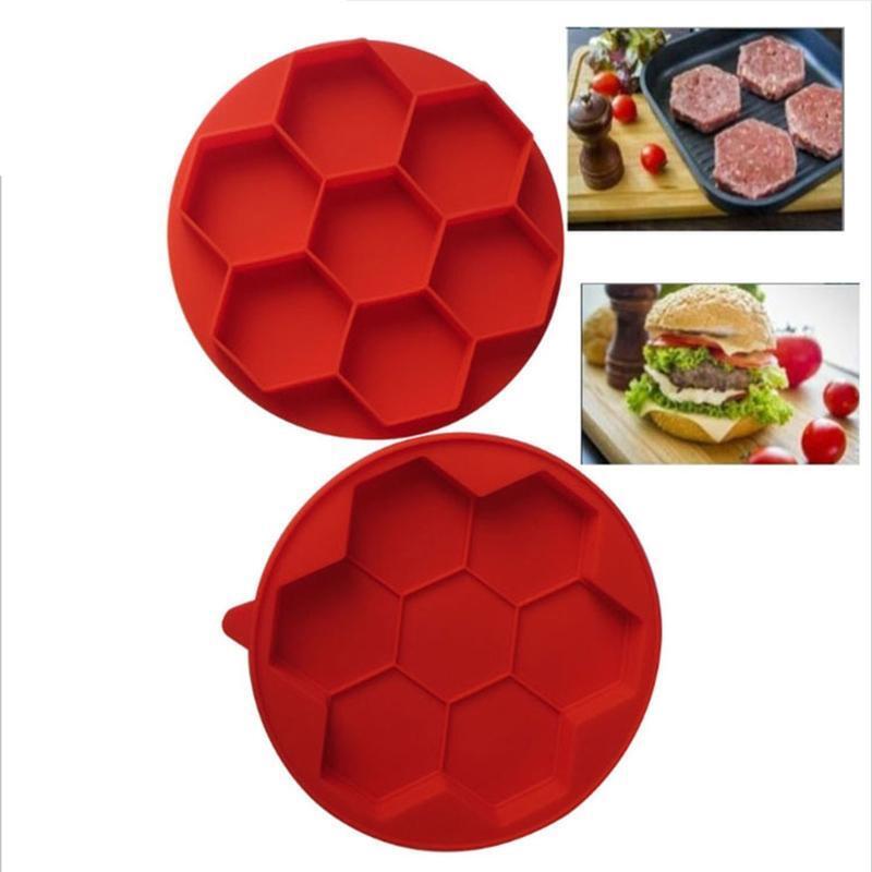7 Grid Hexagonal Burger Press Mould Hamburger Patties Freezer Silicone Storage
