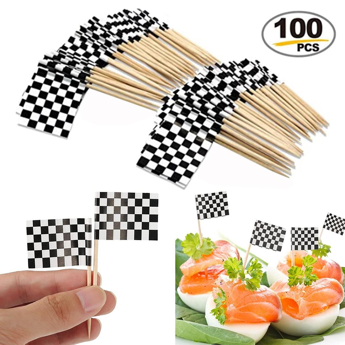 100x Hand Held Race Flag Race Car Flags Hand Waving for Party Decoration