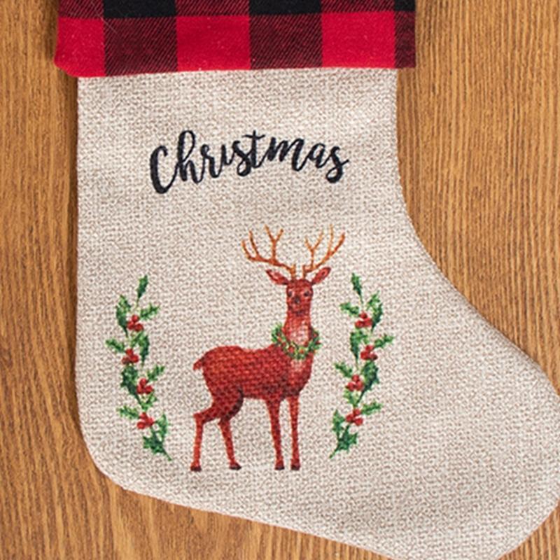 3pcs Christmas Stockings Plaid Xmas Stockings Decoration Plush Gift Candy Bag