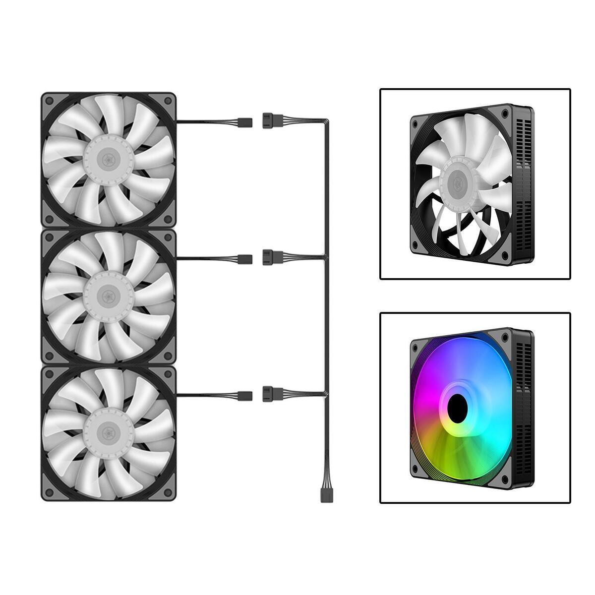 3Pcs 120mm Case Cooling Fan 1200RPM  Silent Liquid Radiator Colorful