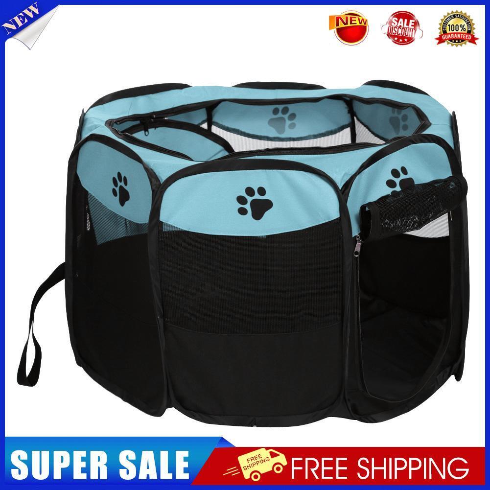 Claw Print Foldable Pet Cat Dog Tent House Guard Playpen Fence (Sky Blue)