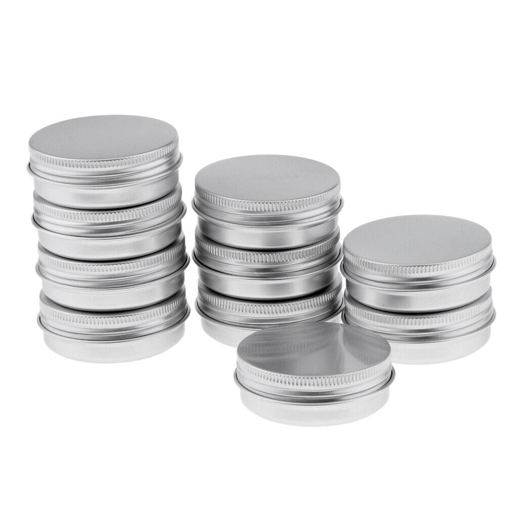 10 Empty Aluminum Tins Cans with Screw Lids Box Container Jar Top Round 40g
