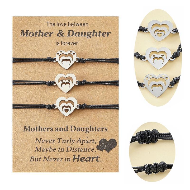 3Pieces/set Personality Stainless Steel Hollow Double Heart Bracelet Mother Son