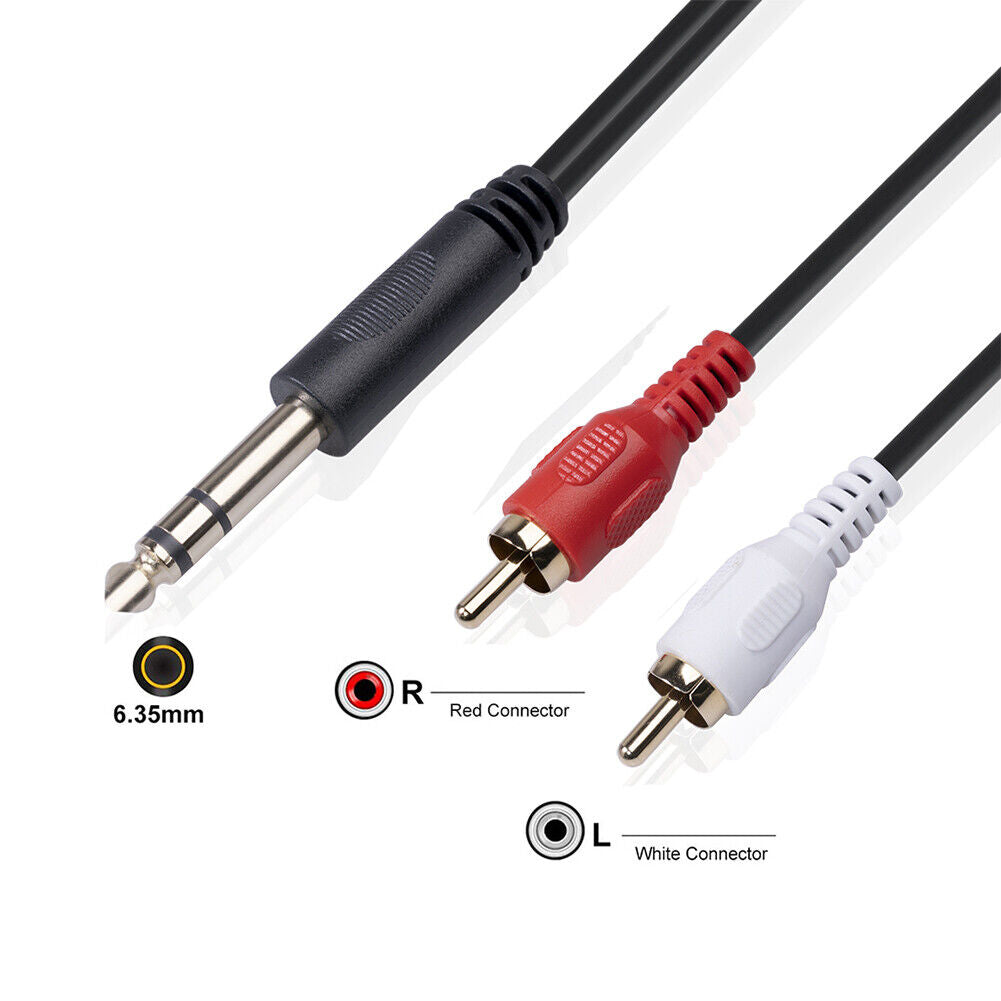 2 RCA to 1/4 inch 6.35mm TRS Stereo Audio Cable Male to Male 1.5m/4.9ft