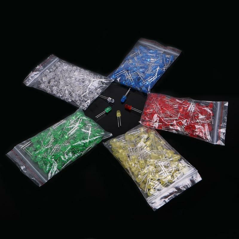 500 Pcs 3V 20mA 5mm Round Light Emitting LED Diode Assorted Kit 5 Colors