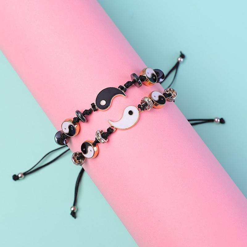2Pieces Yin Yang Tai Chi Bead Infinity Braided String Rope Bracelet Jewelry Gift