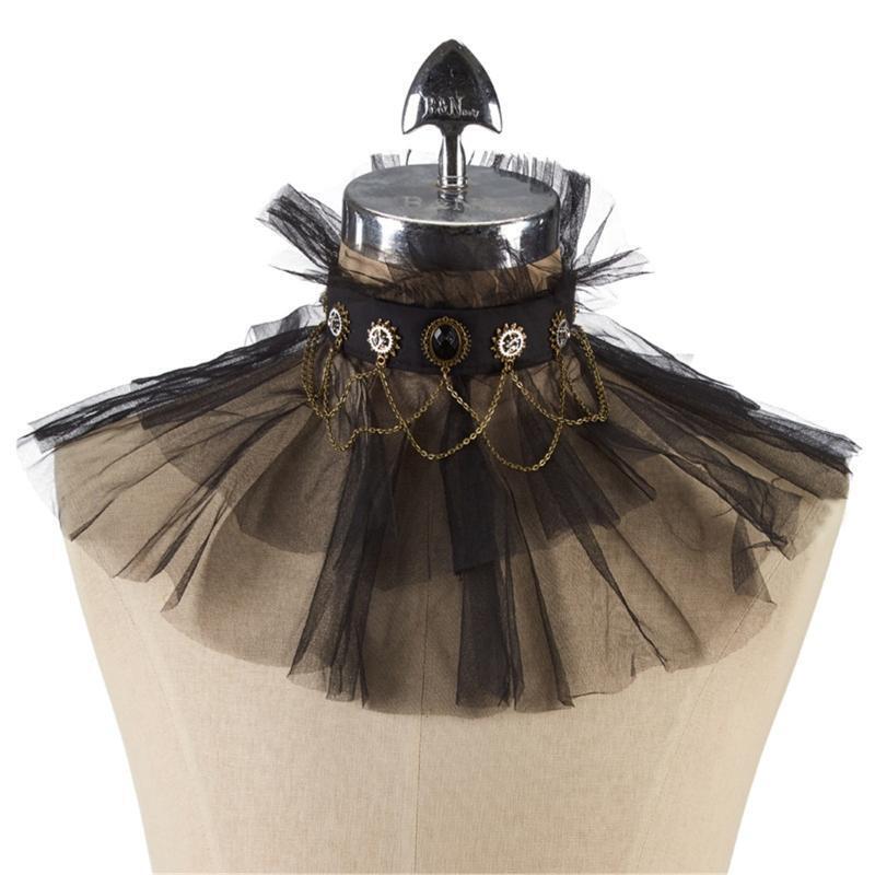 Victorian Double Layer Tulle Metal Gear Ruffled False Collar Renaissance Costume