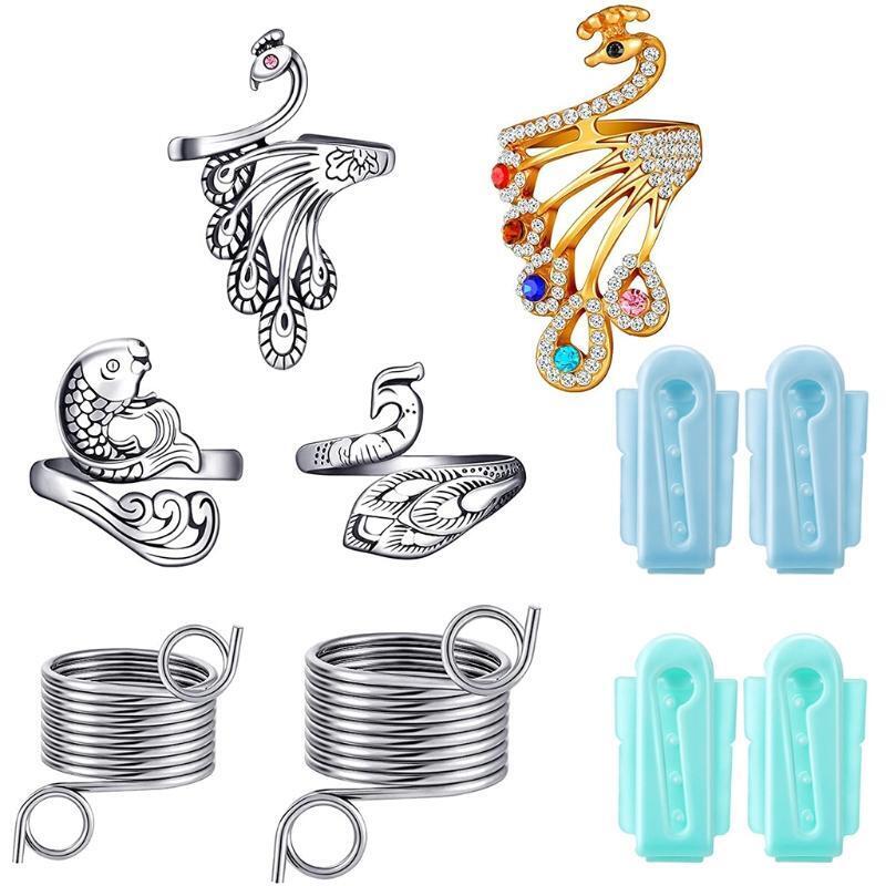 Finger Holder Set, 2 Pieces Adjustable Knitting Crochet Loop Rings with Metal a