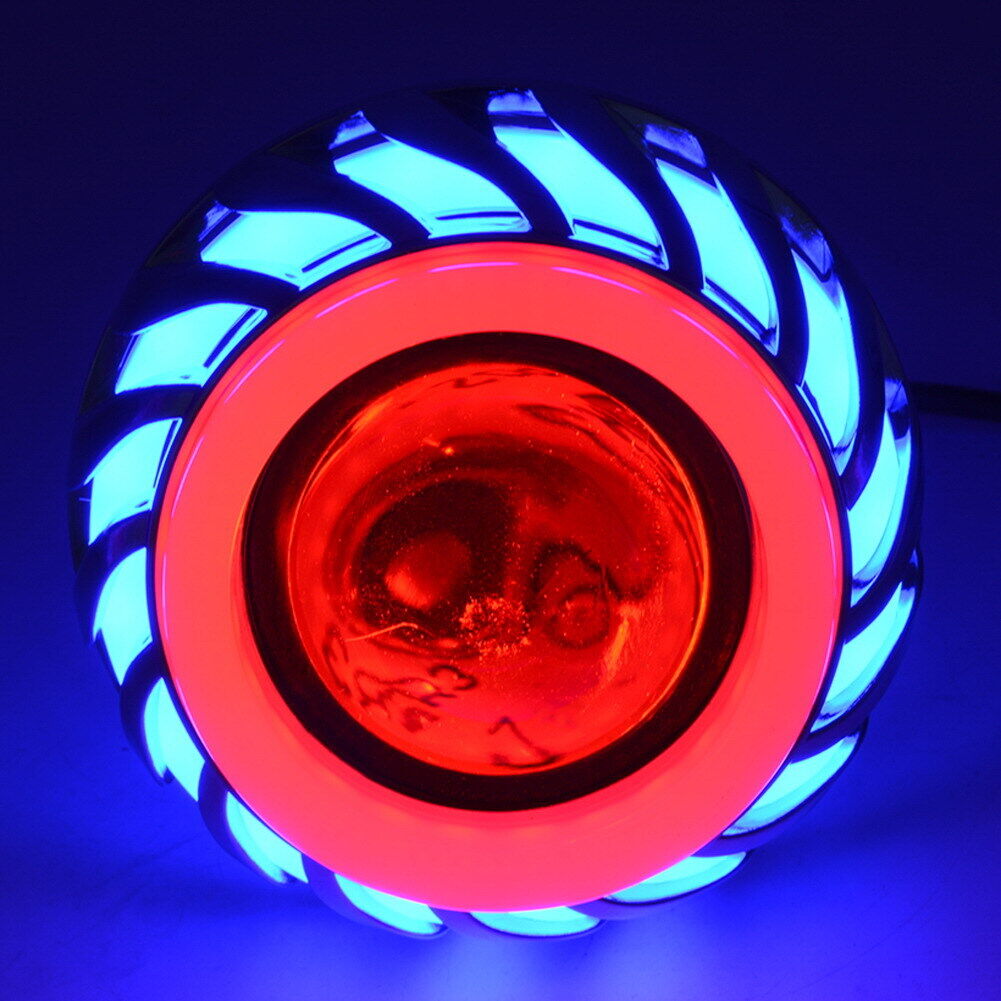 Dual Halo Motorcycle 12V-85V Projector Hi/Lo Beam LED Red Blue Halo