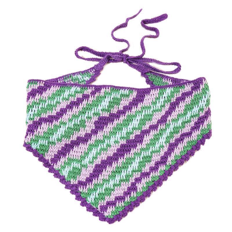 Novelty Women Triangle Bandanas Turban Crochet Hairband with Stripe Pattern