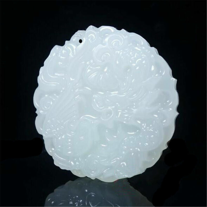 Natural White Jade Dragon Phoenix Pendant Charm Men Women Jewelry Lucky Amulet