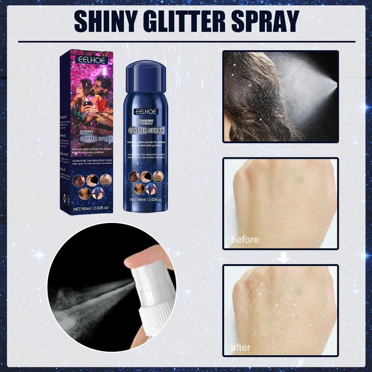 Body Glitter Spray Face Highlighter 60ml Sparkly Glow for Home Party Dating