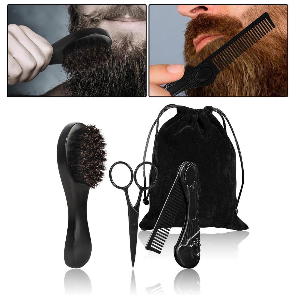 3Pcs Men Beard  Kit Wooden Folding Comb with Dustproof Bag