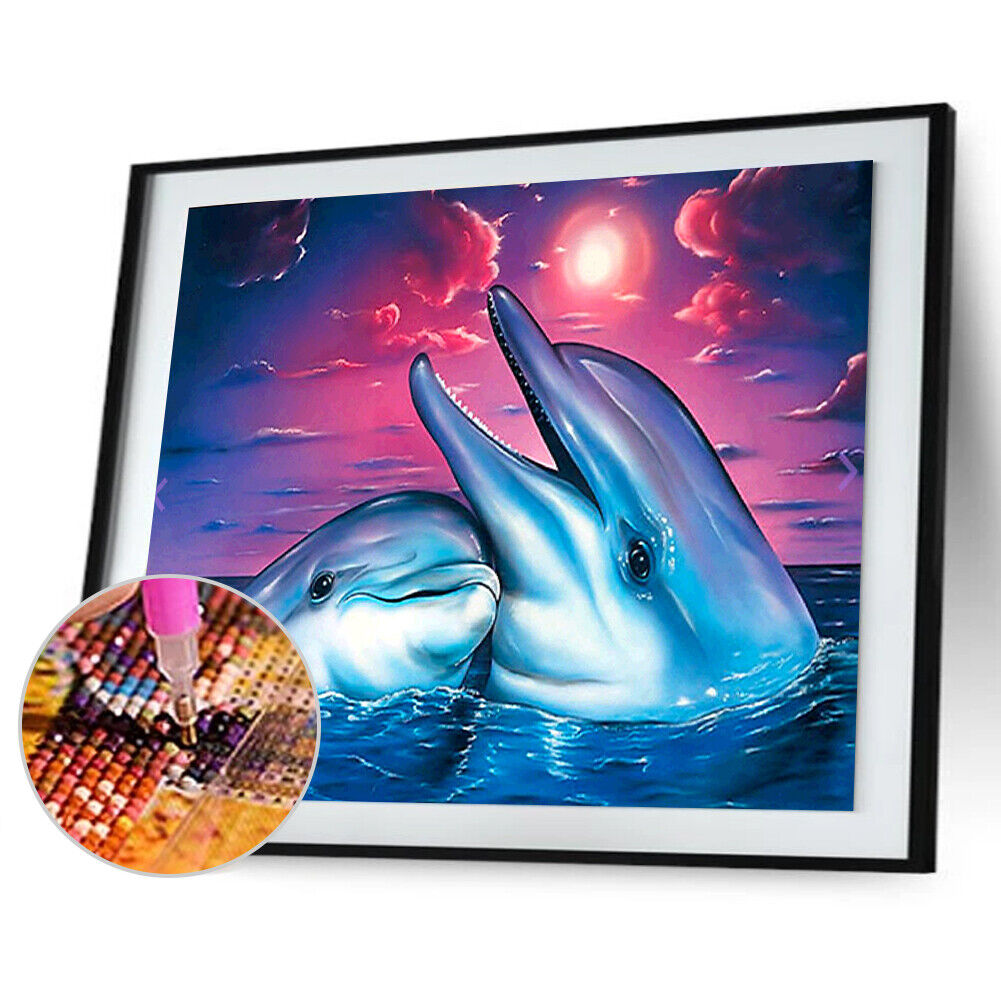 5D Two Dolphins Diamond Painting Embroidery DIY Cross Stitch Home Decor