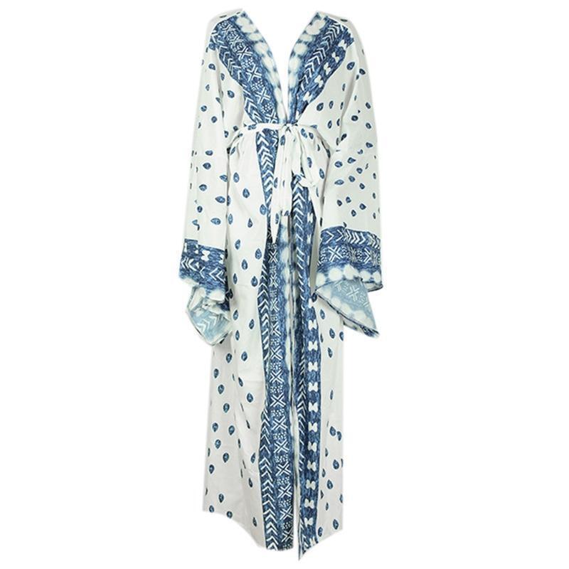 Bohemian Beach Bikini Cover Up Peacock Feather Long Sleeve Kimono Cardigan Shirt