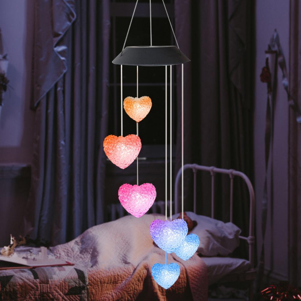 6LED Colorful Love Heart Wind Chime Lamp Solar Powered Garden Hanging Lamp