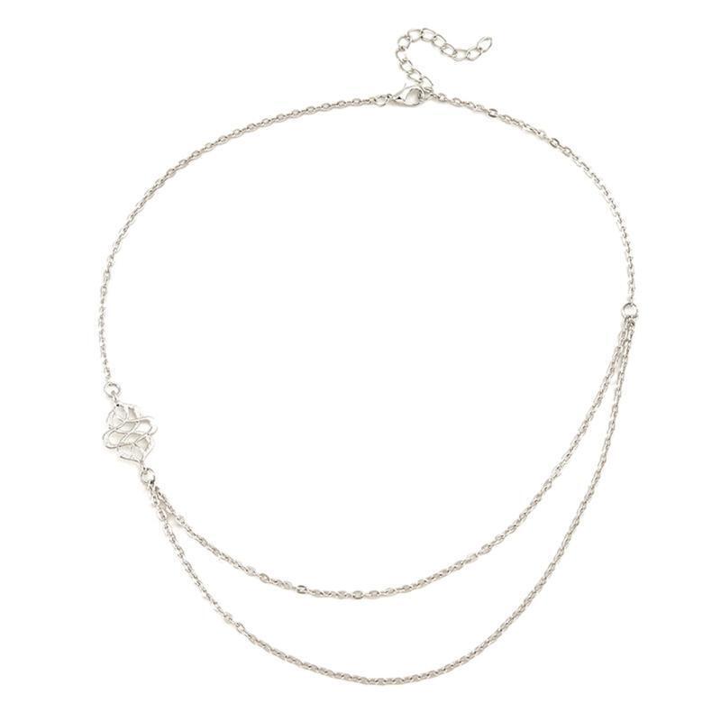 Fashion Double Layer Clavicle Chain Hollow Pendant Necklace Simple Jewelry Decor