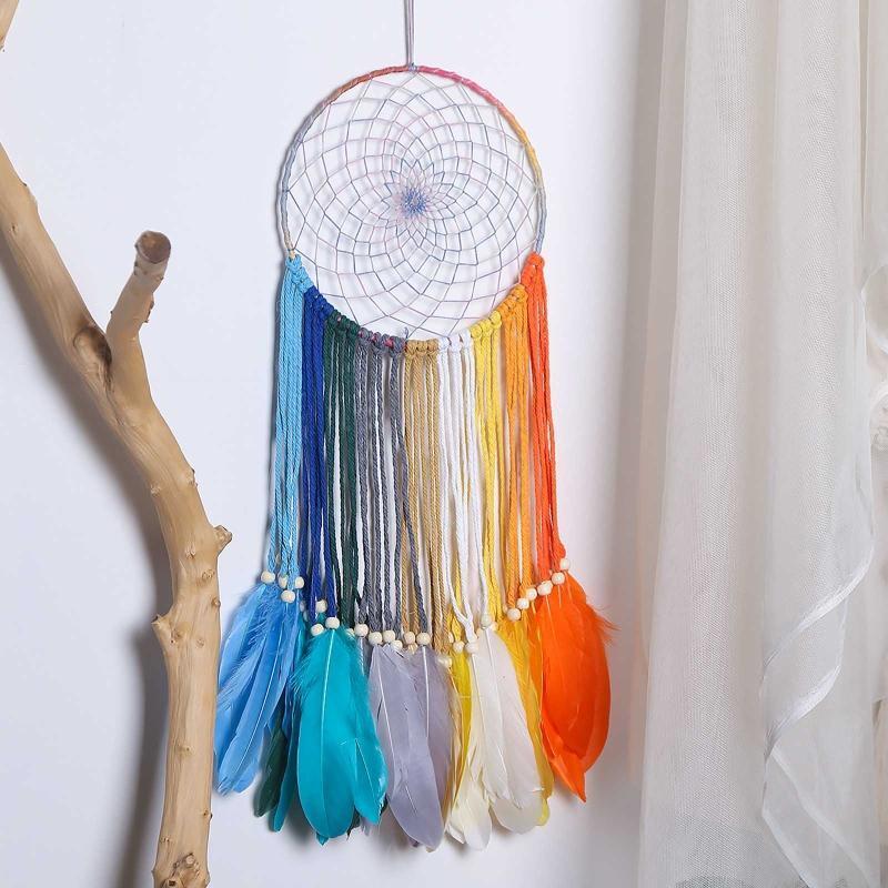 Colorful Dream Catchers Handmade Feather Native American Circular Net for Kids