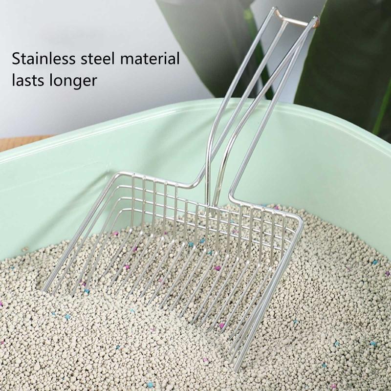 Stainless Cat Litter Scoop w/ Deep Shovel, Durable Cat Poop Scooper Comfy Handle