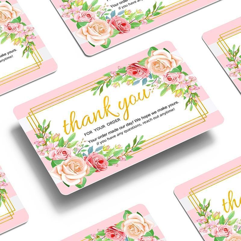 30pcs Rose Flower Thank You Cards Romantic Message Card Insert Card for Retail