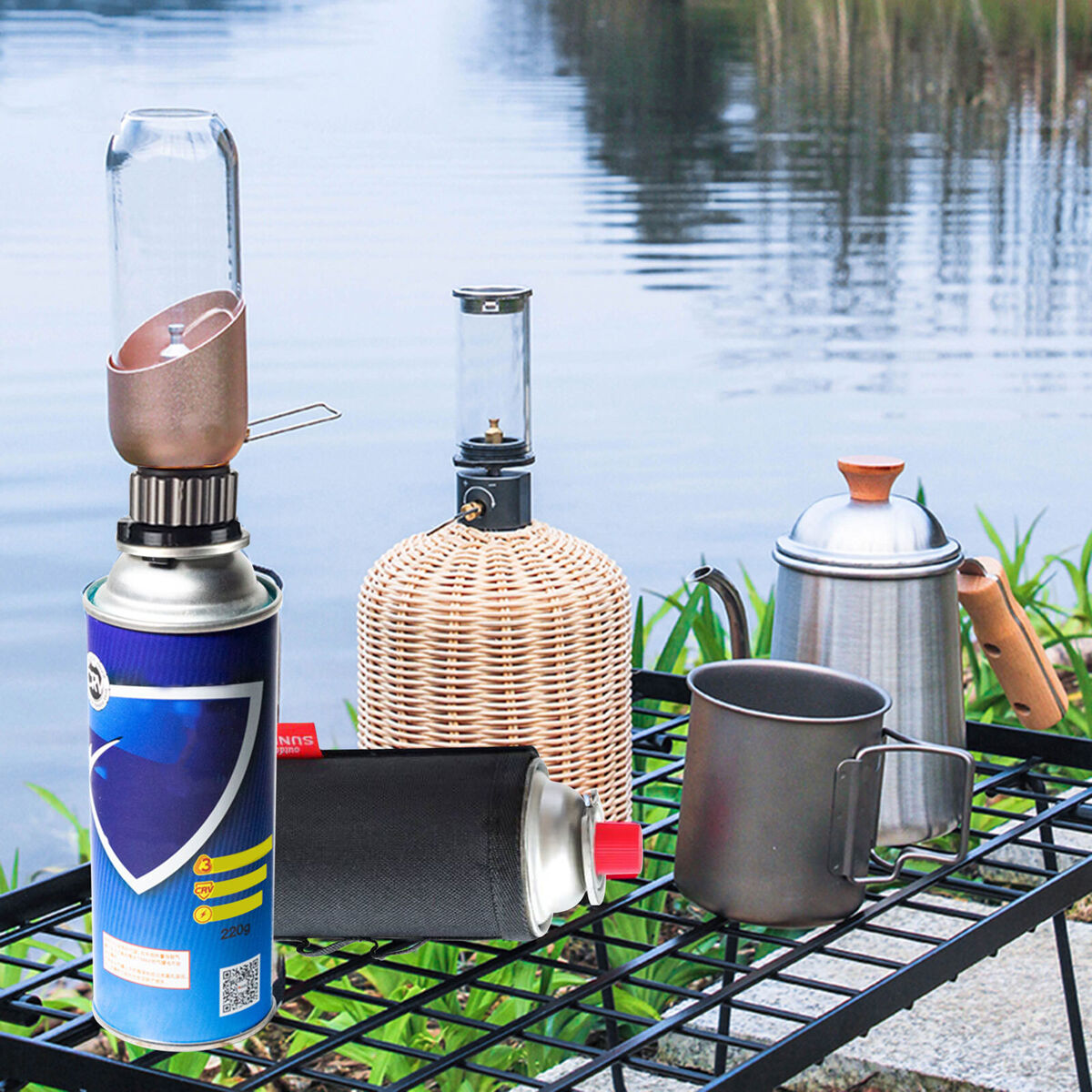 Black Camping Stove Adapter Gas Adapter Converter & Auto-Closer Function