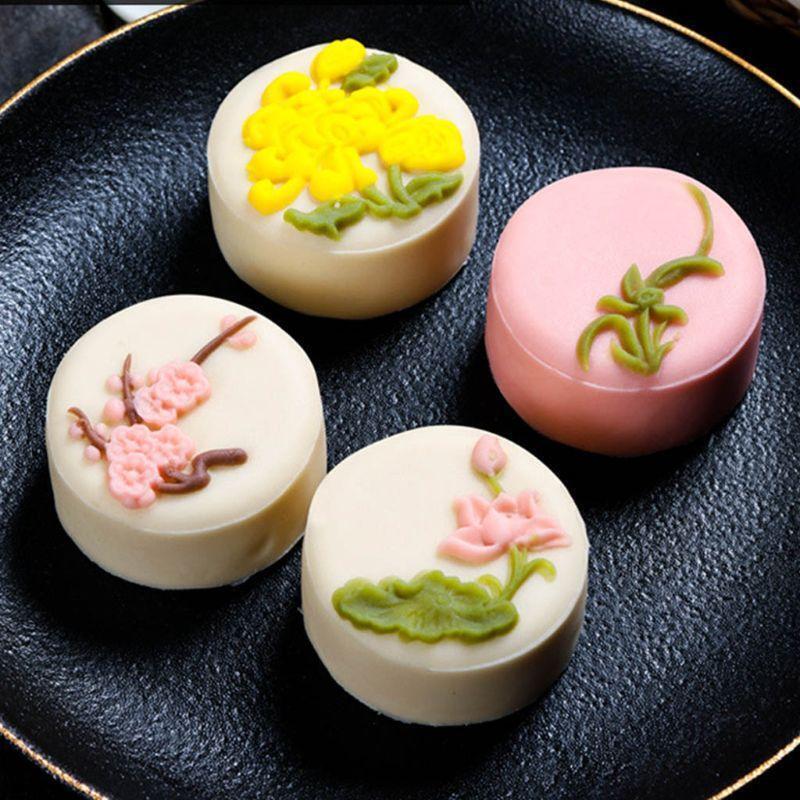 50g Moon Cake Mold 4 Plum Orchid Stamps Mooncake Hand Pressure Pastry Mould DIY
