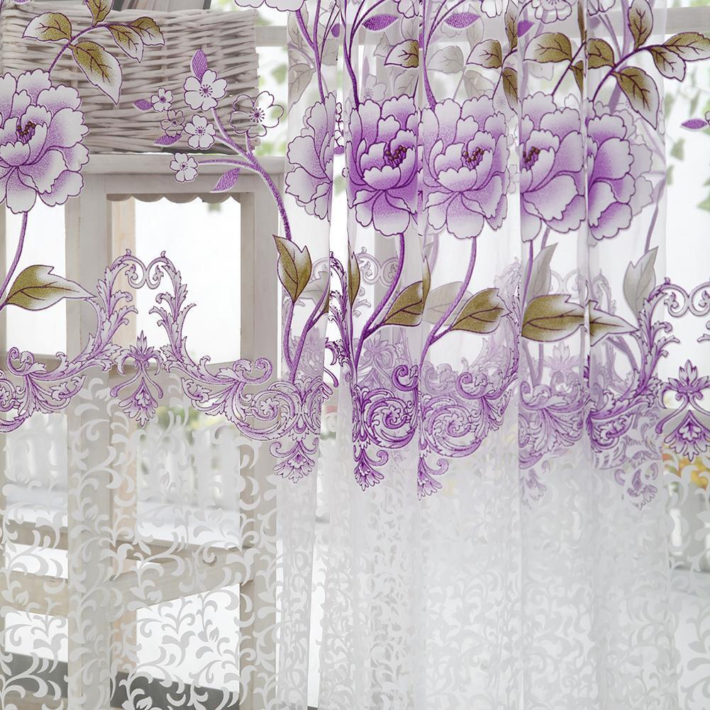 Peony Curtain Living Room Bedroom Home Door Window Curtain (Purple)