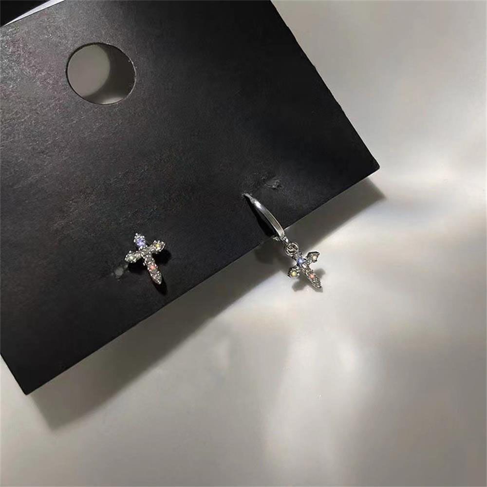 Shinning Sparkle Earrings Asymmetry Stud Cross Earrings Zircon Crystal Earrings