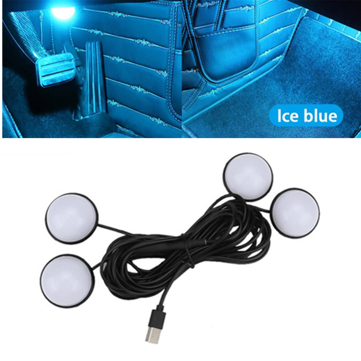 Universal 4 Pcs Ice Blue 12V Car LED Foot Light Interior Decor Atmosphere Light