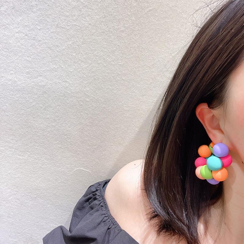 Women Colorful C-Shaped Earrings Hoop Summer Wedding Party Jewelry Present