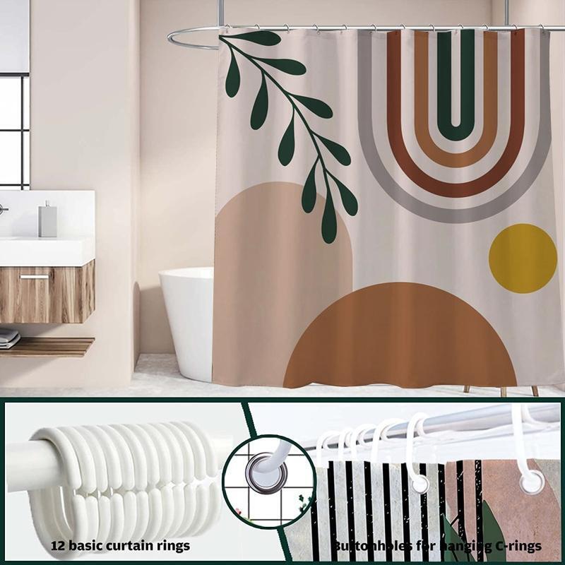 Boho Mid Century Shower Curtain Abstract Painting Pattern Polyester Bath Supply