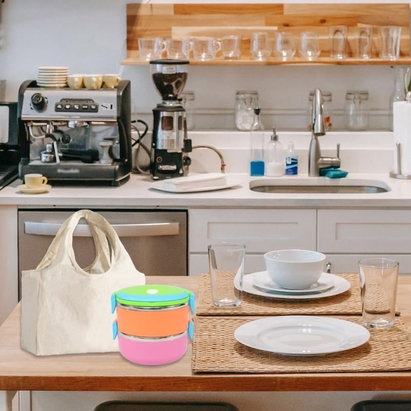 Cotton Lunch Box Bag with Handle Portable Shopping Bag Handbag Grocery Pouch