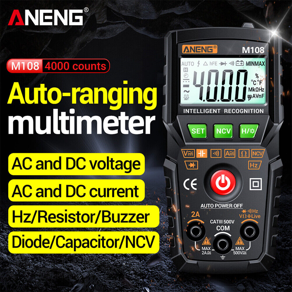 ANENG M108 4000 Counts Smart Digital Multimeter NCV DC AC Tester (Black)