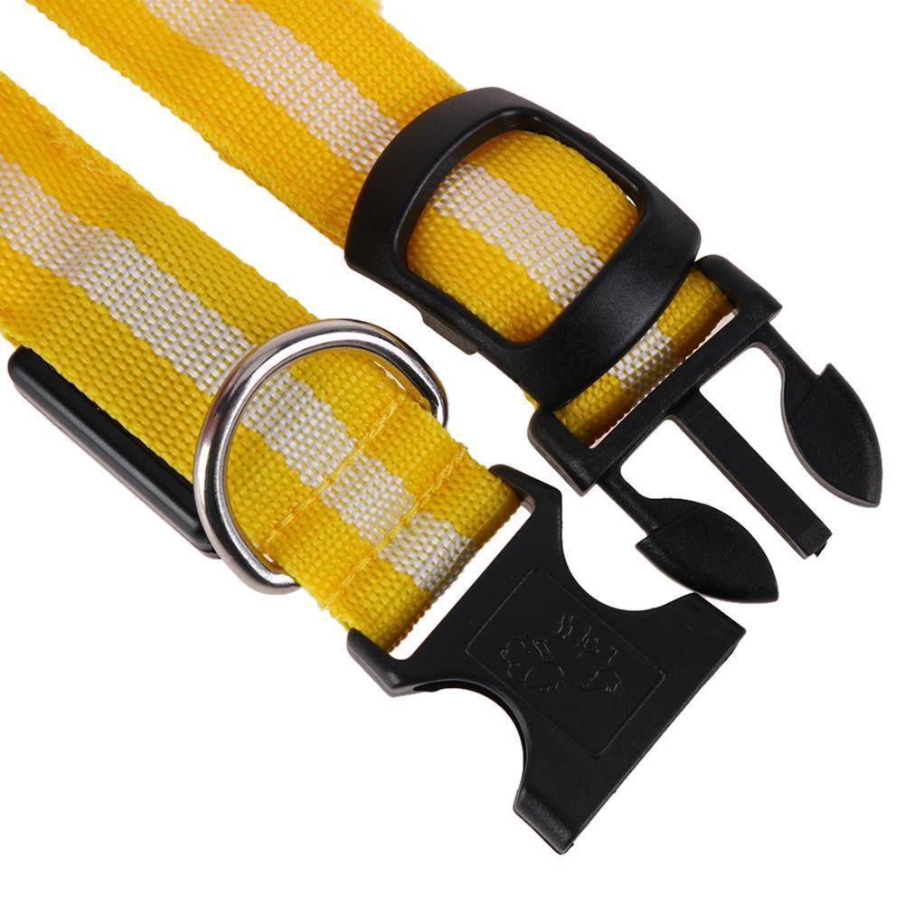 2.5cm LED Night Flashing Dog Pet Necklace Nylon Collar Leash(Yellow/XL)
