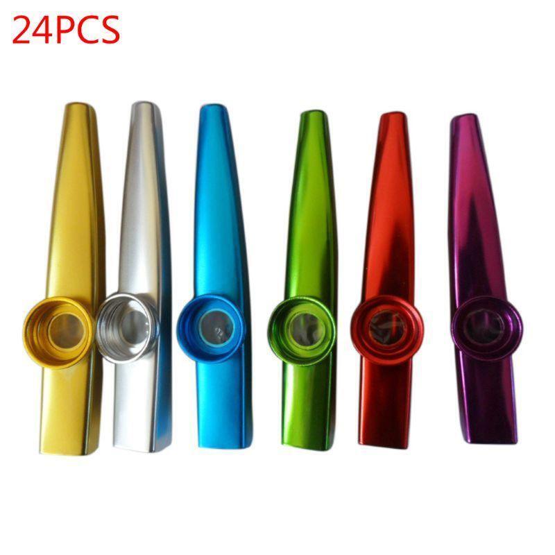 24 Pcs Multicolor Metal Kazoos Musical Instruments Flutes With 24 Pcs Kazoo Flut