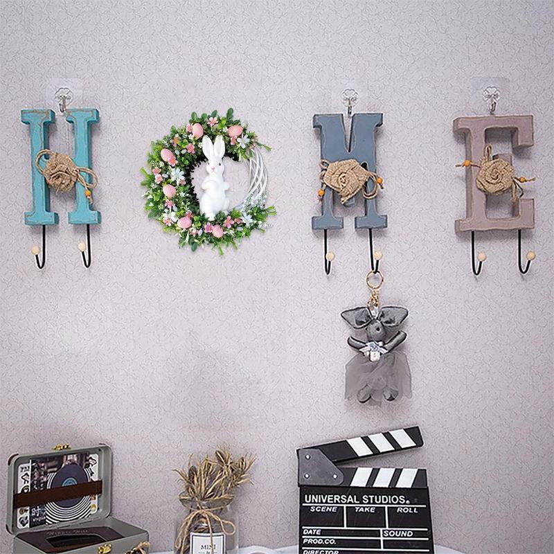 Easter Rabbit Bunny Wreath with Egg Flower Leaf Spring Garland Hanging Ornament