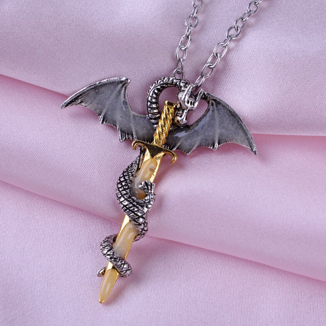 2 Luminous Glow in the Dark Dragon Sword Necklace Pendant Punk Choker Jewelry Li
