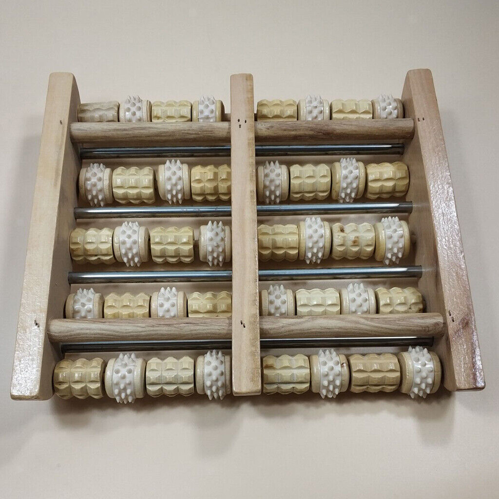 Wooden Dual Foot Massager Roller Relief Stress Massage Reflexology Tool