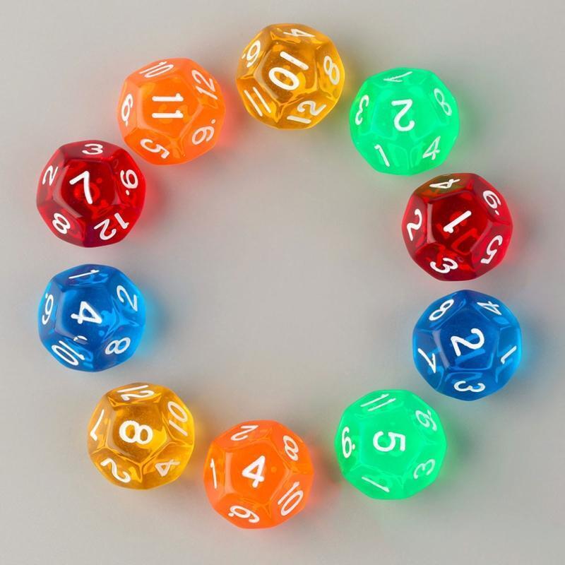 10Pcs Transparent Acrylic Dices 12 Sided Dice Digital Number Cubes Round Corner