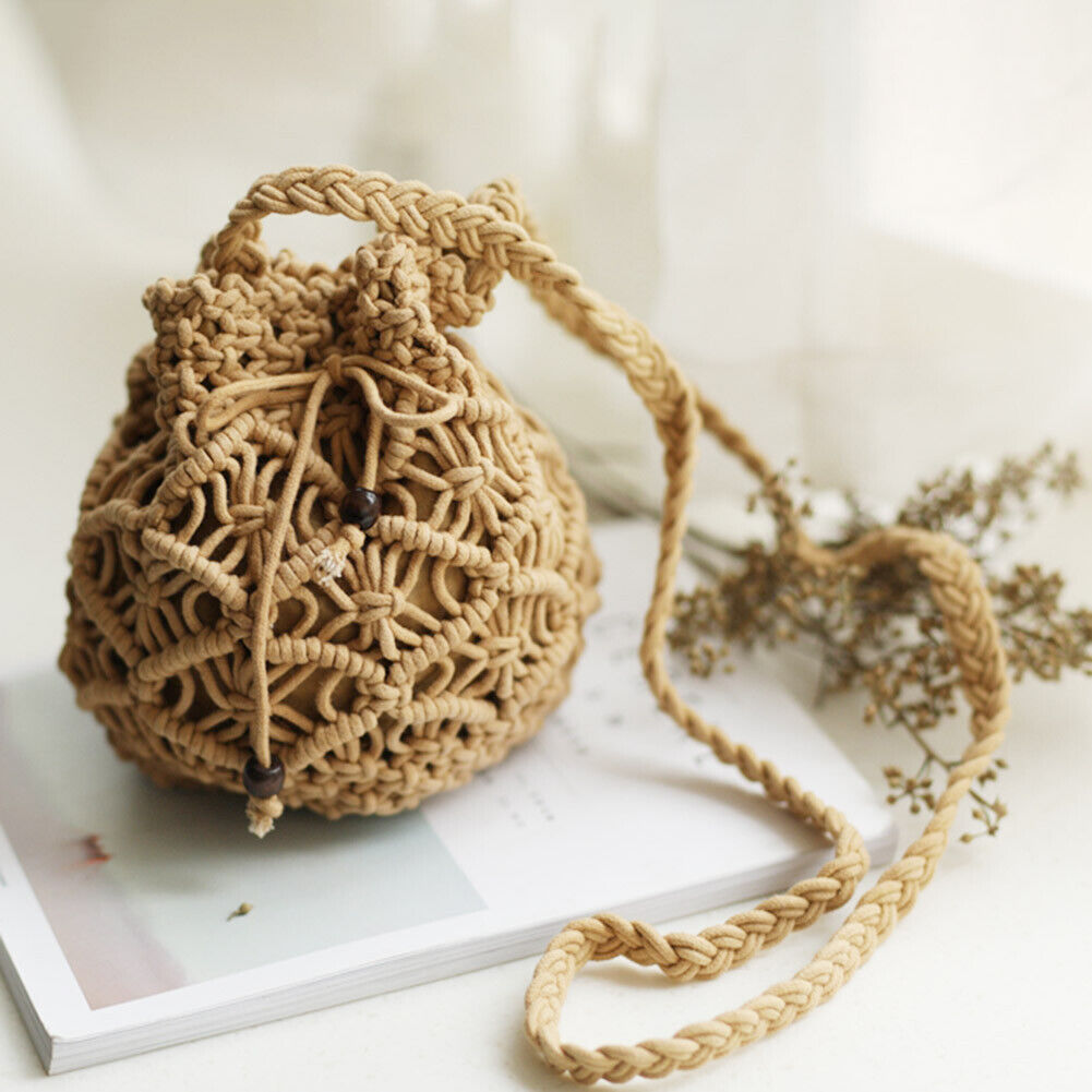 Women Fashion Summer Beach Weave Shoulder Crossbody Messenger Bucket Bag