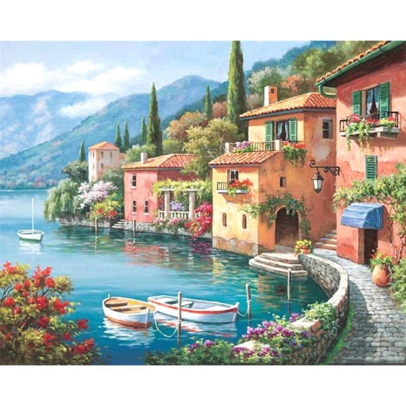 Harbor Digital Oil Painting Canvas DIY Unframed Paint By Number Home Decor Wall