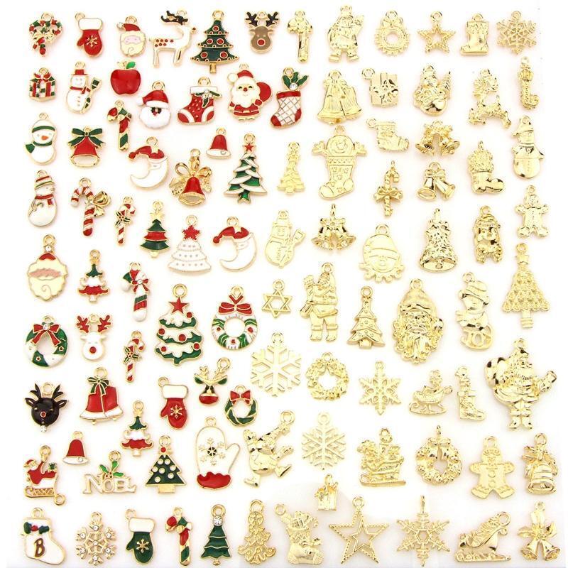 100 Pcs/Set Christmas Drop Oil Charms Bell DIY Bracelet Necklace Pendant w/ Loop