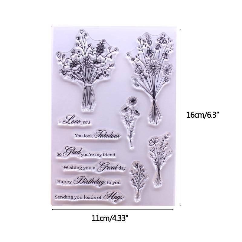Flower Bouquets Blessing Words Clear Stamp Seal Handmade Crafts Embossing Decor