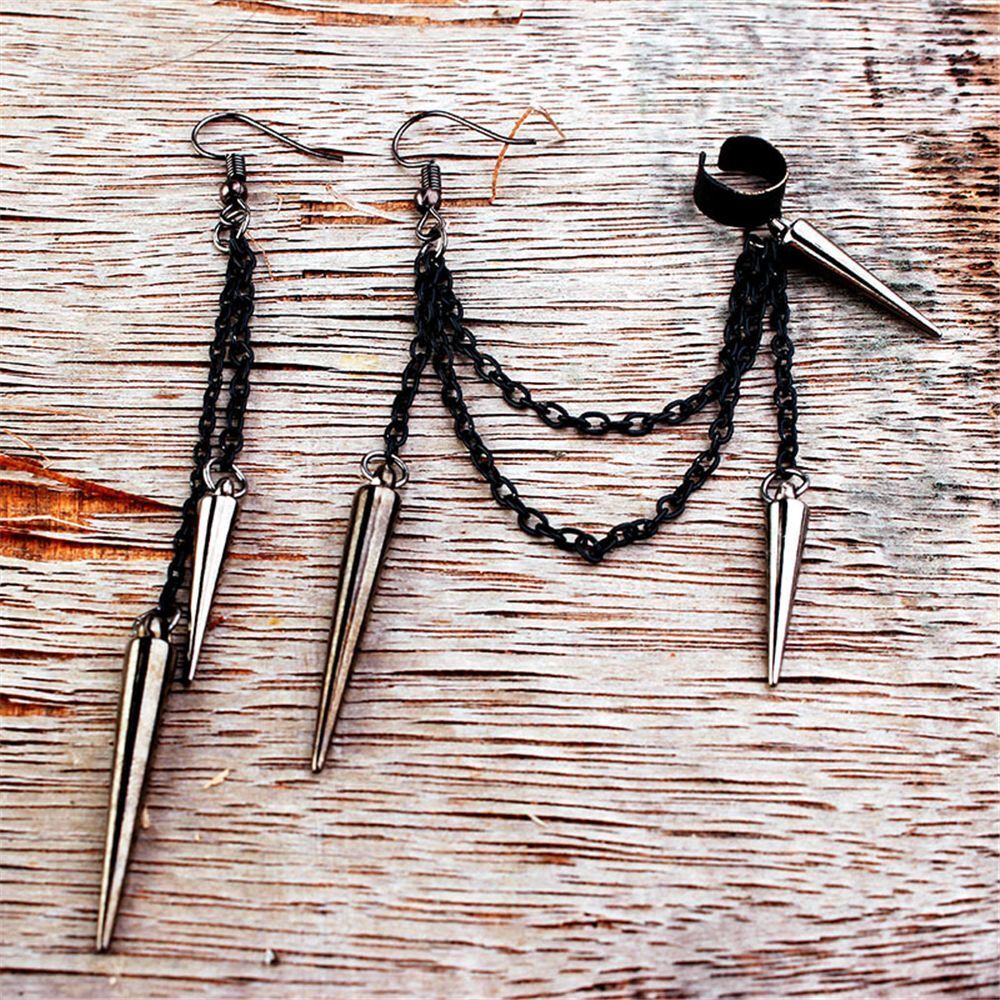 Party Hip Hop Rock Long Tassel Drop Punk Earrings Ear Clip Ear Stud Rivet