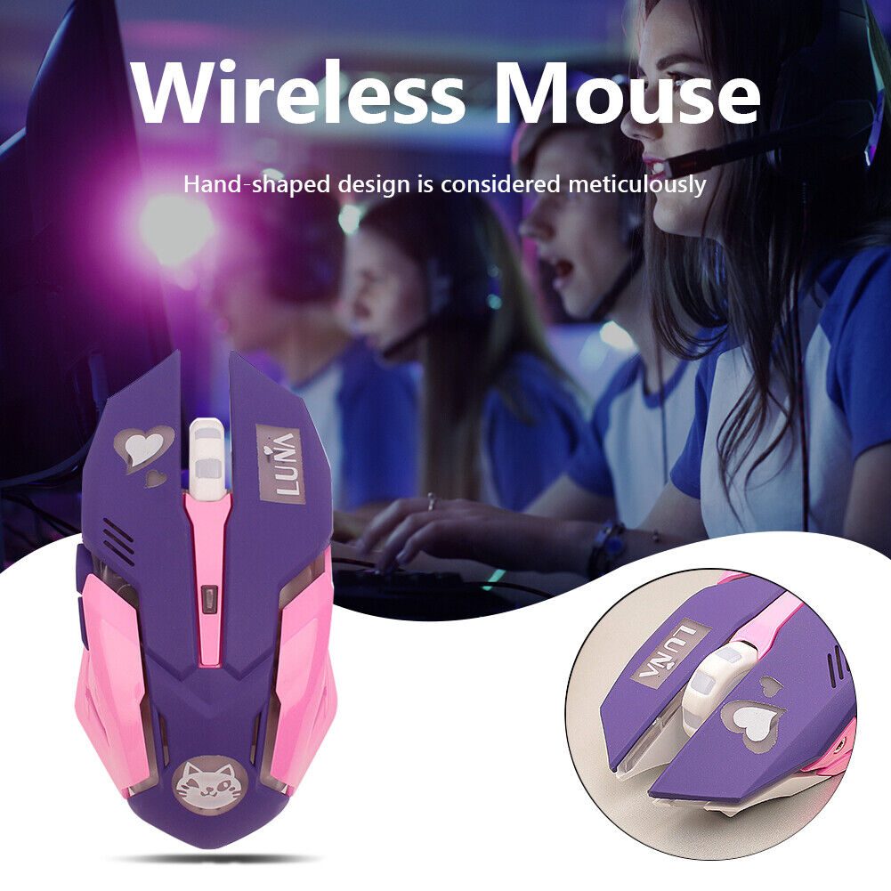 2.4GHz Wireless Optical Mouse 2400DPI Adjustable Mute Gaming Mice (Purple)