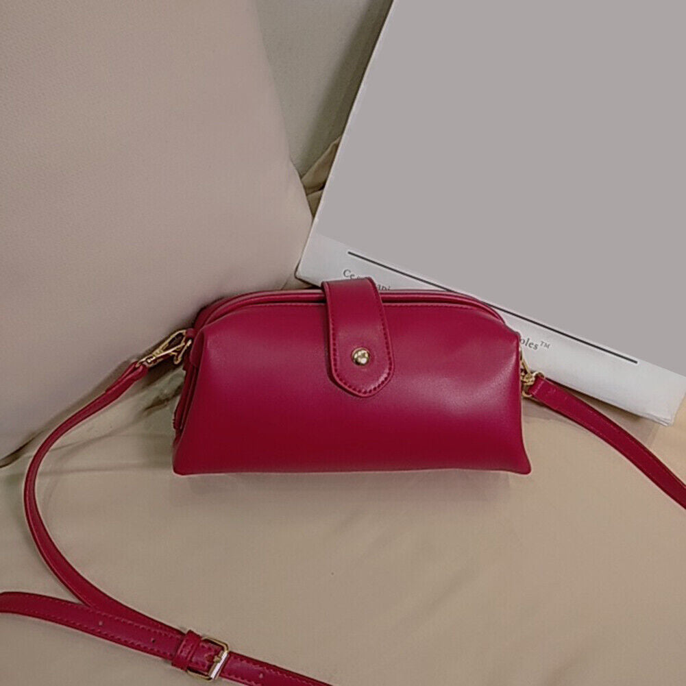Women PU Leather Zipper Messenger Bag Solid Color Shoulder Bag (Red)