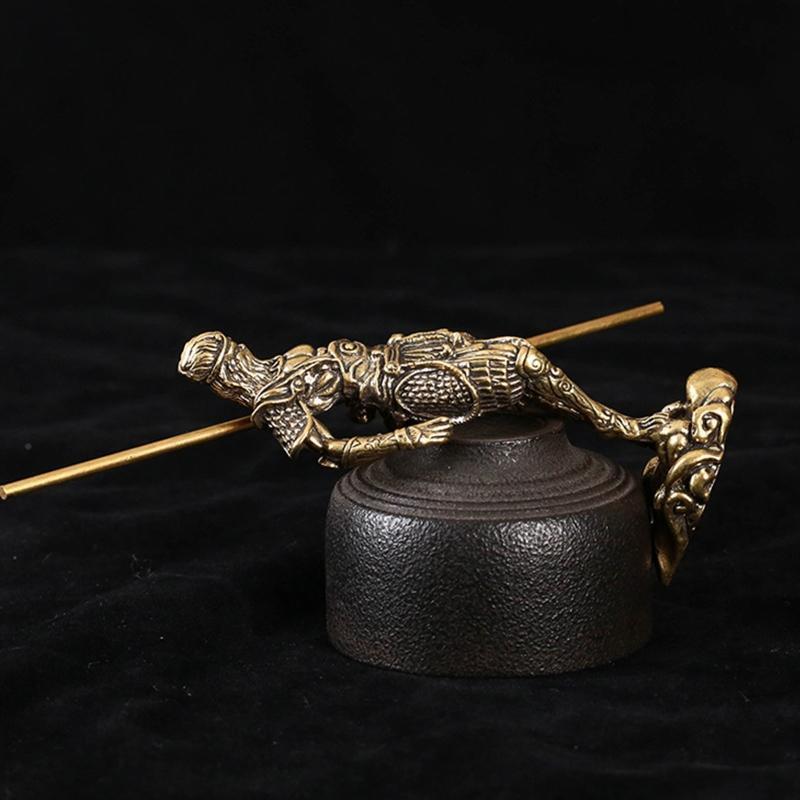 Brass Monkey King Statue Chinese Tradition Ancient Home Bedroom Book Room Decor