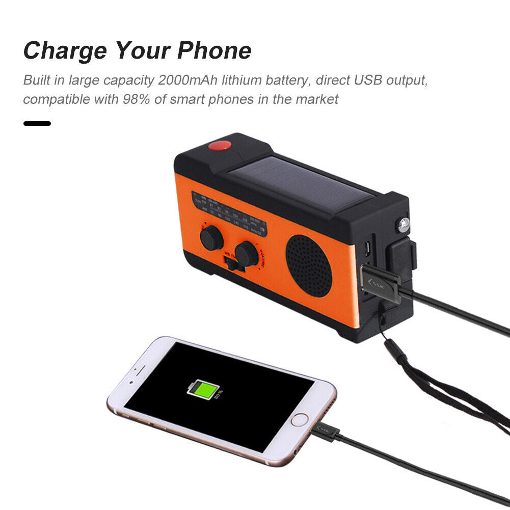 EU Version Solar Power Hand Cranked Phone Charge Flashlight Radio (Orange)