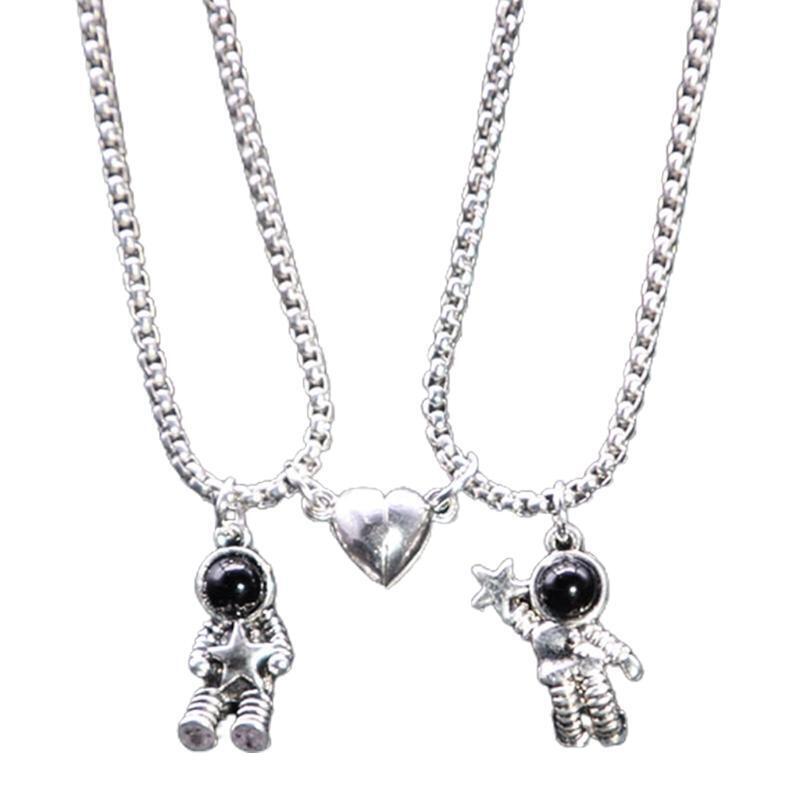 2 Pcs Mutual Attraction Couple Matching Necklace Astronaut Pendant with Magnet